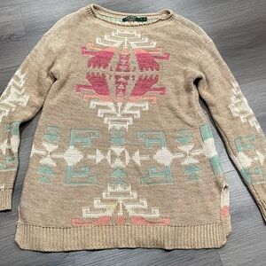 Ralph Lauren Aztec AOP Pink and Teal Knit Sweater